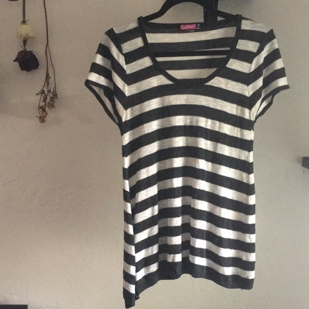 Say What? Striped Asymmetrical Flowy Shirt